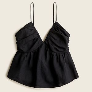 J. Crew Black Ruched Linen-Blend Cami Tank